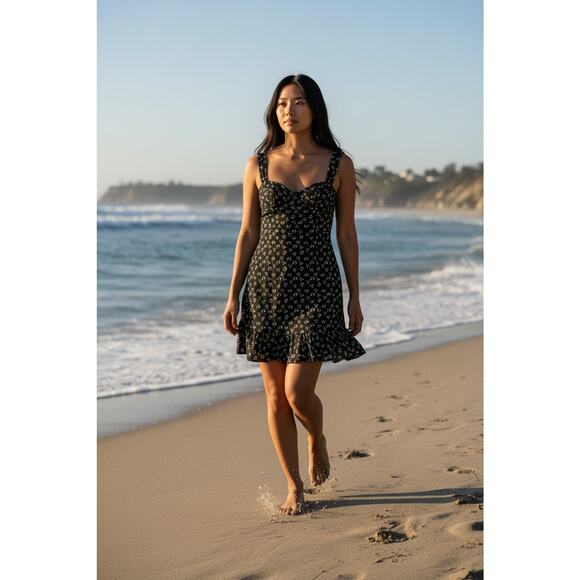 Hutch Dresses & Skirts - New Anthropologie Hutch Mini Dress Women Medium Black Floral Ruffle Hem Sundress